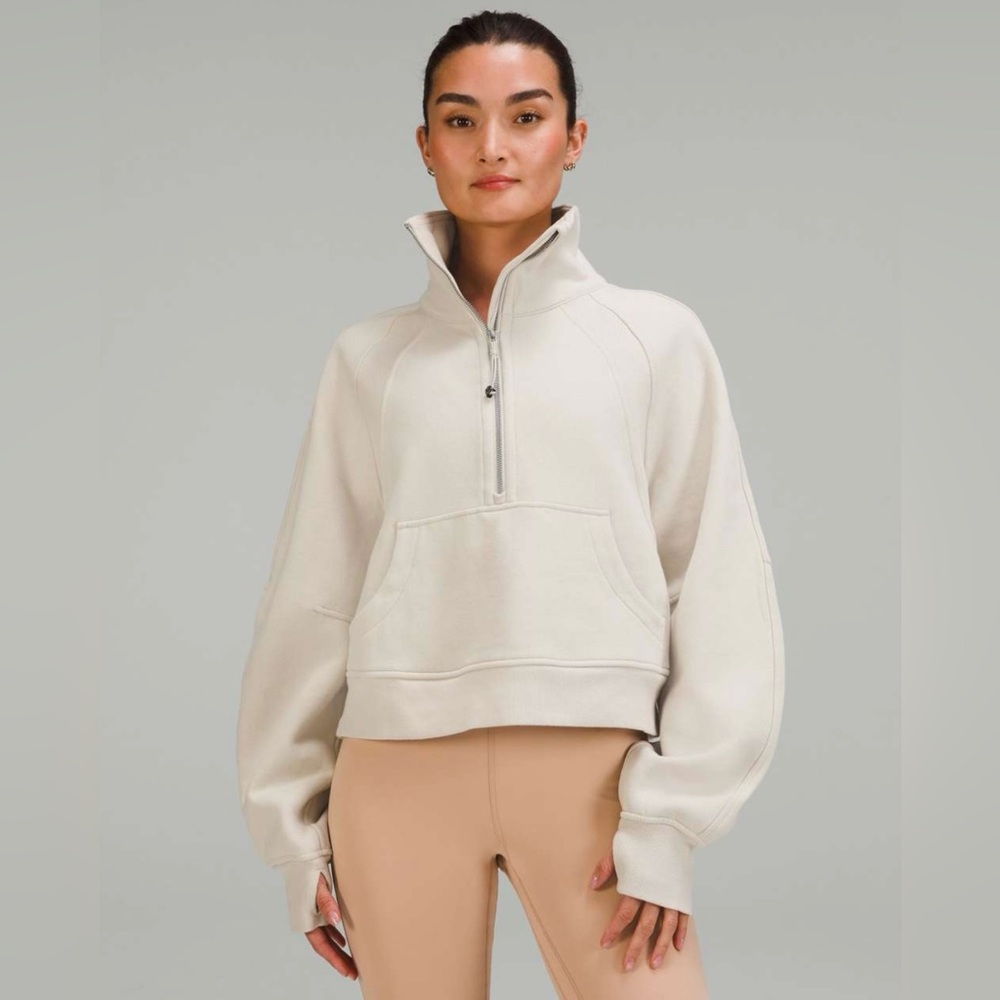 lululemon athletica Scuba Cream (Bone) Funnel Neck Quarter-Zip Pullover